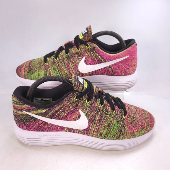 Nike Lunar Epic Flyknit 2 Athletic Running Shoe Men Size 8 844862-999 Pink Green - Picture 6 of 10